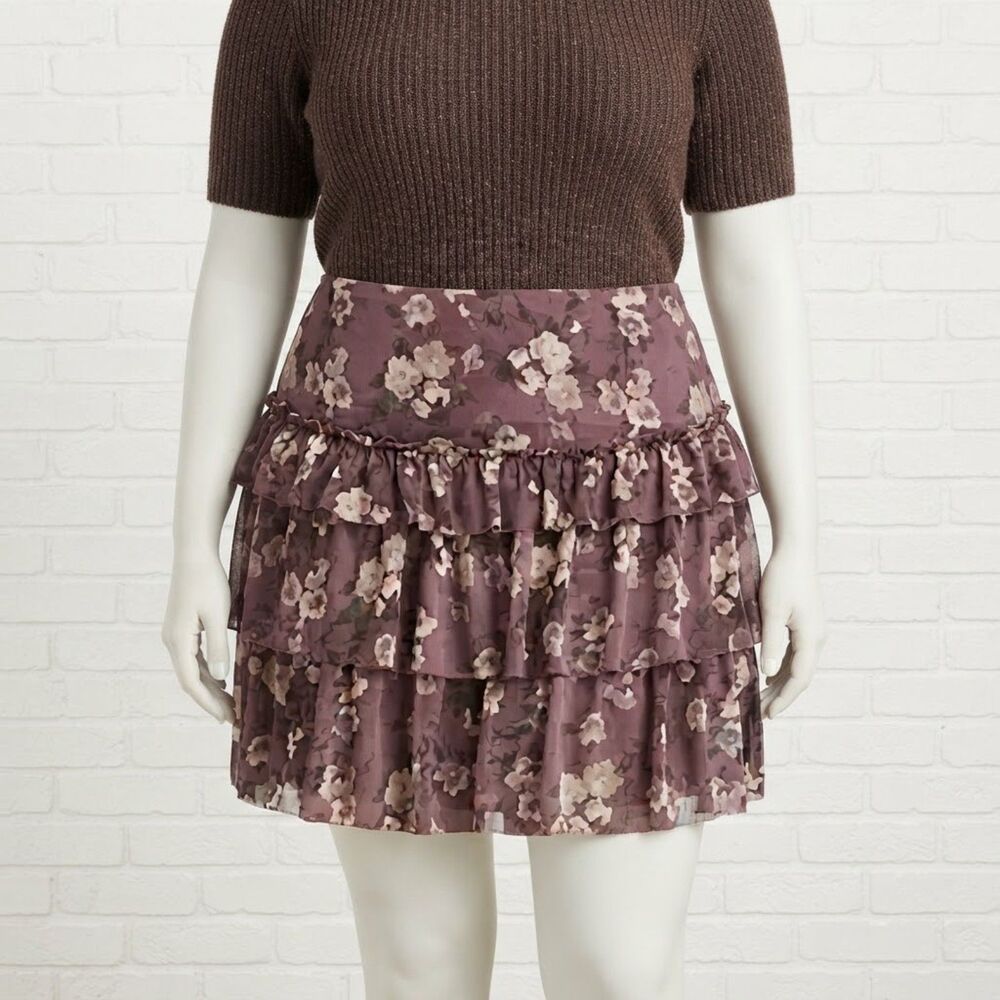 Lauren Ralph Lauren Purple Ruffled Tiered Skirt Womens Size 14 Purple A Line NEW